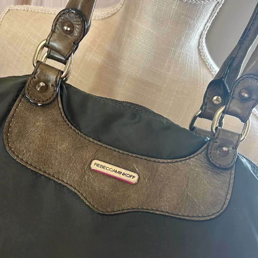 Rebecca Minkoff Nylon Bag. Olive Green Purse. Studded 18”x12” Designer